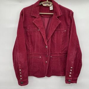 Bill Blass Vintage‎ Cranberry Corduroy 3 Button Blazer Size Large Stretch